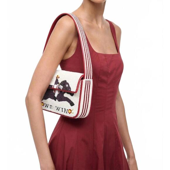 NEW STAUD women's tommy beaded shoulder bag in derby - Picture 5 of 6